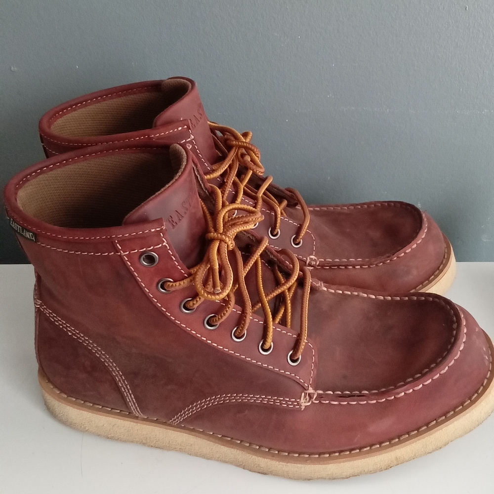 Eastland‎ Mens Burgundy Leather Moc Toe Lace Up Work Boots Size Unknown
